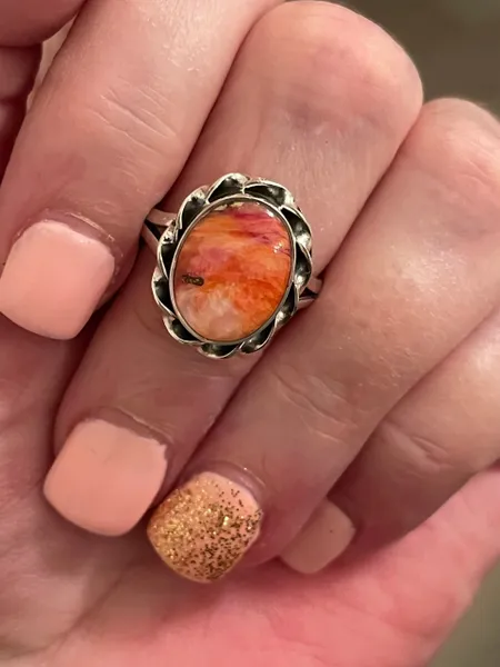 Kingman Orange Dahlia natural ring .925 size 7