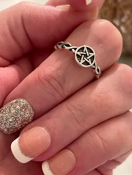 Twisted Braided Shank Oxidized Pentagram Star Ring Band Solid 925 Solid Sterling Silver