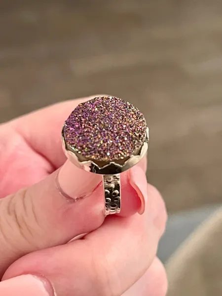 Titanium Druzy Artisan .925 Sterling Silver Ring Size 8.5