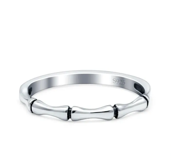 Solid Sterling Silver. 925 Bamboo Dainty Ring Band Stackable