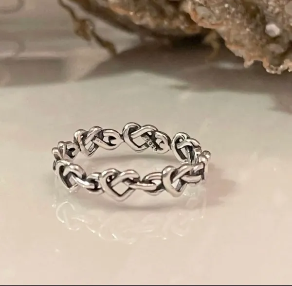 Heart knots oxidized band ring solid 825 sterling silver ring