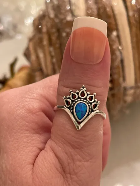 Chevron midi thumb ring band pair round lab created blue opal solid 925 silver