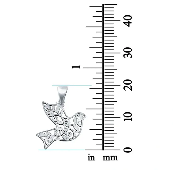 Dove Bird & Flowers Charm Pendant Flowers Solid 925 Sterling Silver