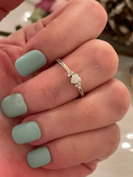 Engagement heart promise ring around lab created white opal 925 sterling silver
