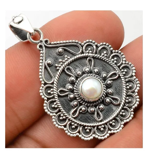 Natural Pearl Solid Sterling Silver 925 Pendant