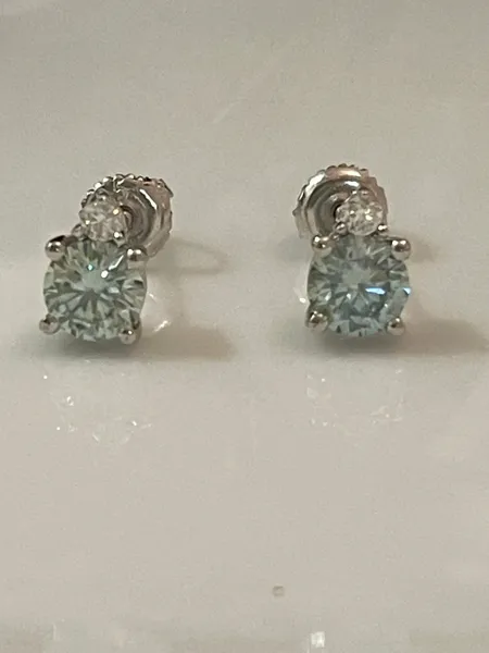 1.0CT Certified Moissanite Blue Diamond Earrings