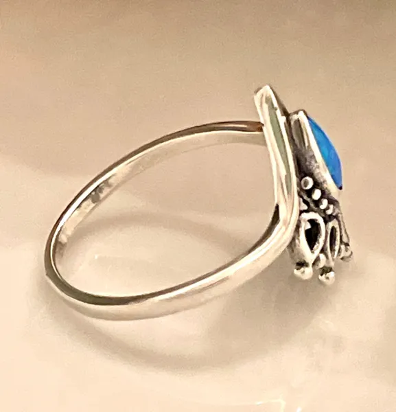 Chevron midi thumb ring band pair round lab created blue opal solid 925 silver