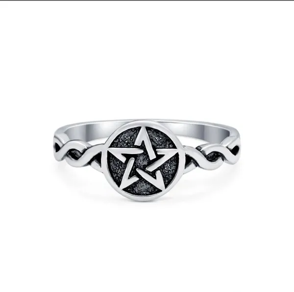 Twisted Braided Shank Oxidized Pentagram Star Ring Band Solid 925 Solid Sterling Silver