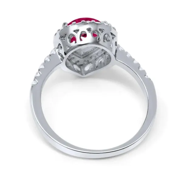 Halo Teardrop Bridal Filigree Ring Simulated Ruby CZ 925 Sterling Silver