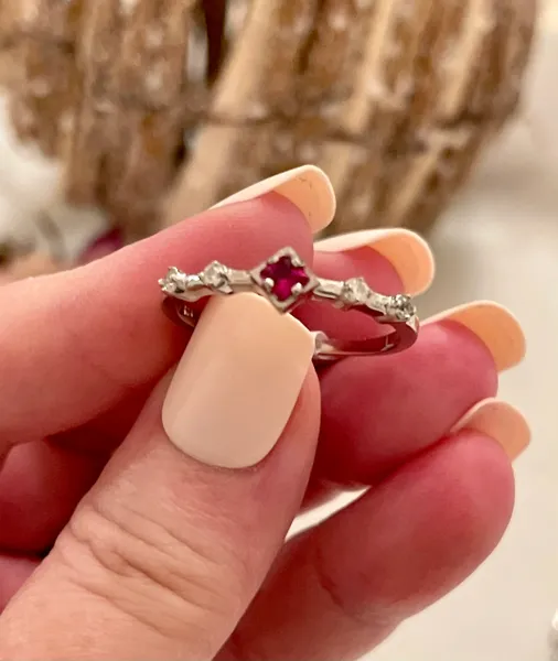 Half eternity band ring Simulated Ruby CZ .925 Sterling Silver
