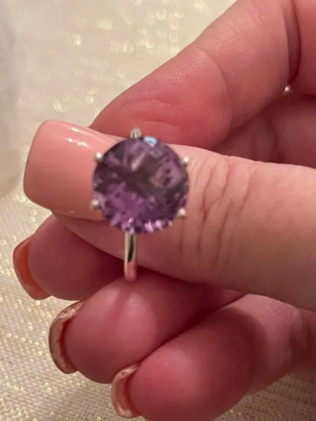 6.48CT Amethyst & 925 sterling silver ring size 9. Artisan Handmade