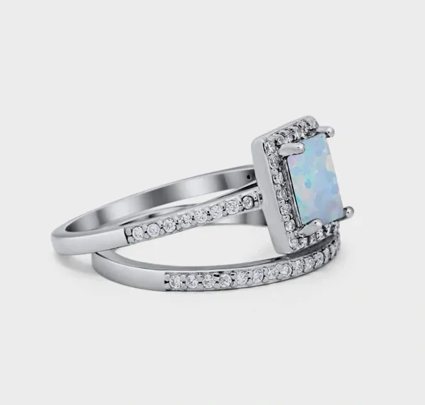 Radiant Cut Two Piece Engagement Ring Lab Created CZ .925 Sterling Silver Wedding Band Set