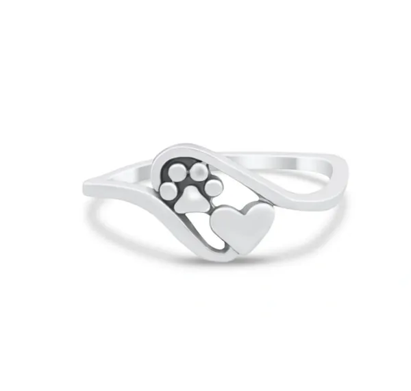 Paw Heart Promise Ring Band 925 Sterling Silver Ring