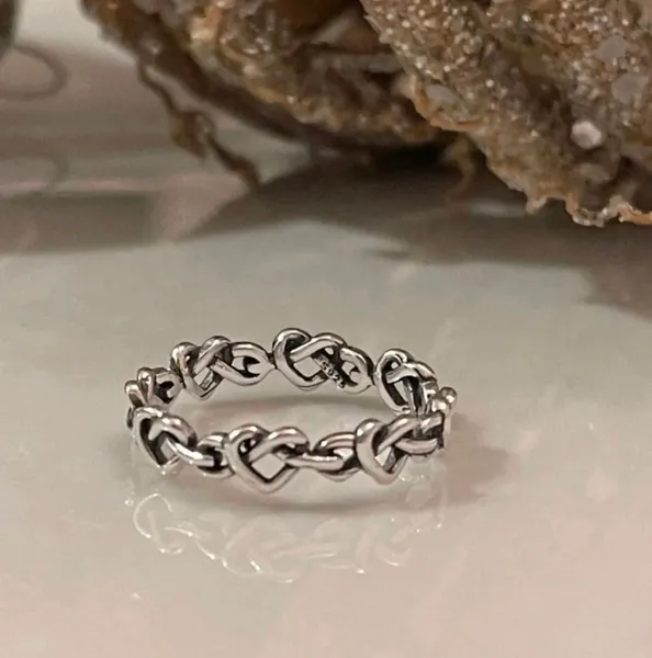 Heart knots oxidized band ring solid 825 sterling silver ring