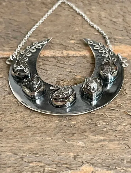 Hematite Crescent Moon Solid 925 Sterling Silver Statement Necklace adjustable 18"