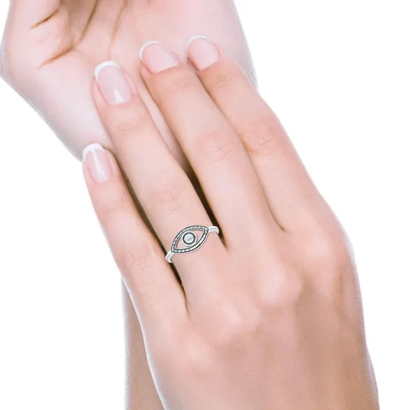 Oxidized Solid Sterling Silver Evil Eye Protection Ring Good Luck Band For Her
