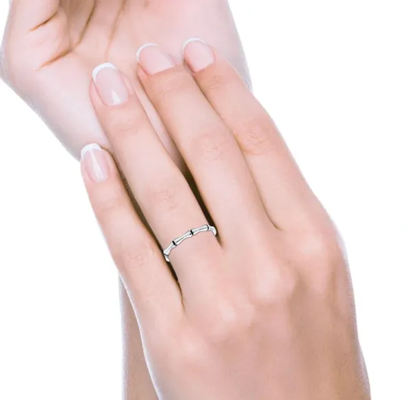 Solid Sterling Silver. 925 Bamboo Dainty Ring Band Stackable