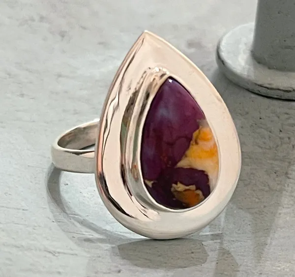 Spiny Oyster Purple Copper .925 sterling silver ring handmade SZ 8