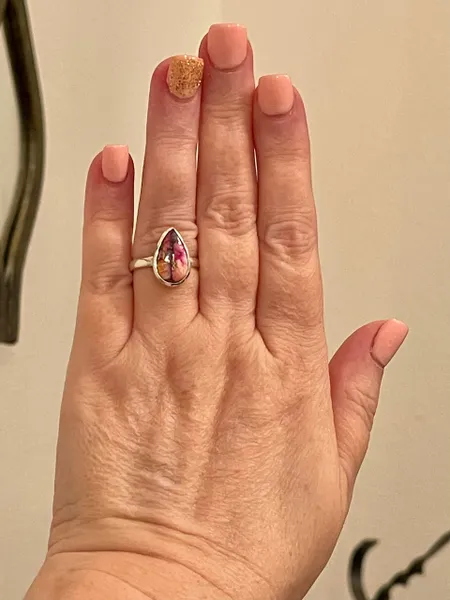 Kingman Orange Dahlia Turquoise Ring size-7.5