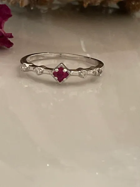 Half eternity band ring Simulated Ruby CZ .925 Sterling Silver