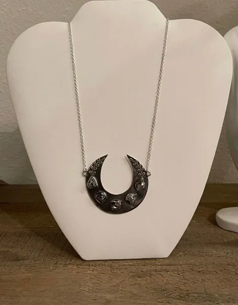 Hematite Crescent Moon Solid 925 Sterling Silver Statement Necklace adjustable 18"