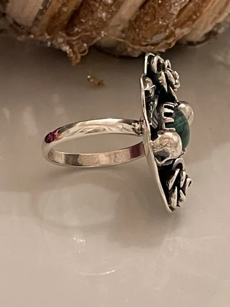Jade Natural Gemstone & Solid 925 Sterling Silver Ring Size 7.75
