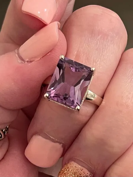 Natural Amethyst - Brazil 925 Sterling Silver Ring Size 8