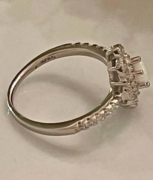 Art deco marquee wedding ring lab created white opal 925 sterling silver ring