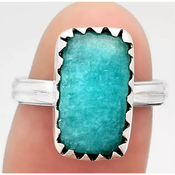 Natural Paraiba Amazonite 925 Sterling Silver Ring Size 6.5