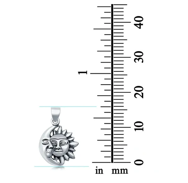 Sterling Silver Moon and Sun Pendant Charm 925 Solid Sterling Silver