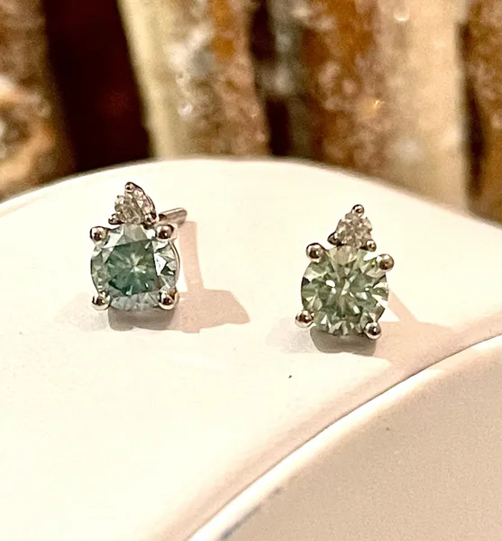 1.0CT Certified Moissanite Blue Diamond Earrings