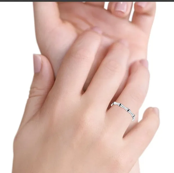 Solid Sterling Silver. 925 Bamboo Dainty Ring Band Stackable