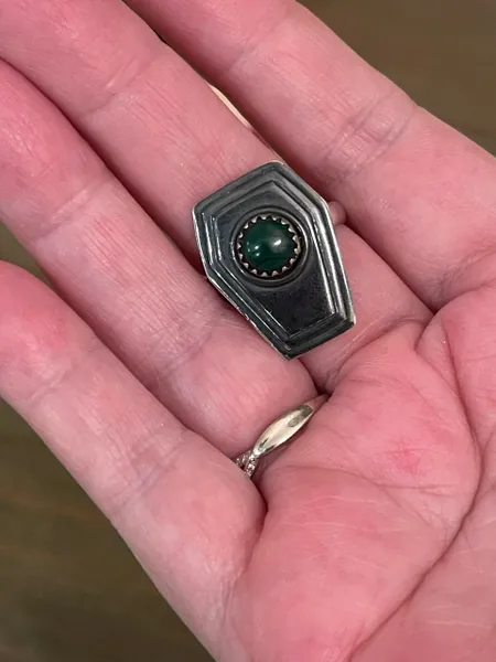 Natural Malachite Coffin Solid 925 Silver Ring.