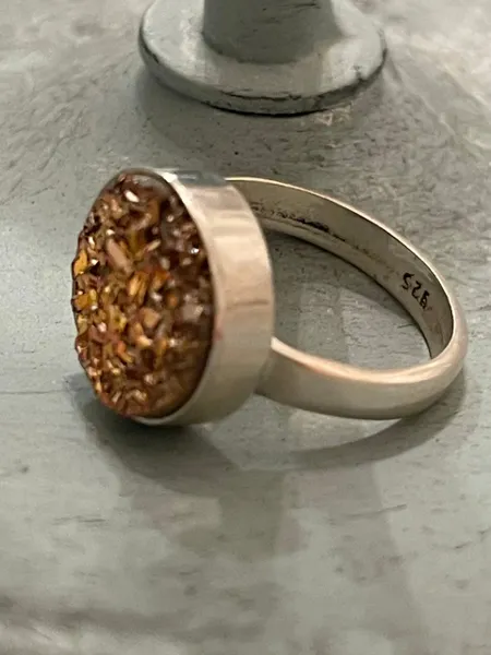 Titanium Druzy Artisan .925 Sterling Silver Ring Size 7.5