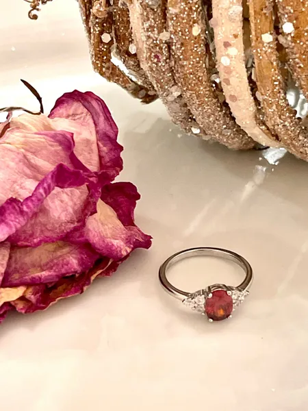 Oval cut Simulated Garnet CZ 925 sterling silver ring