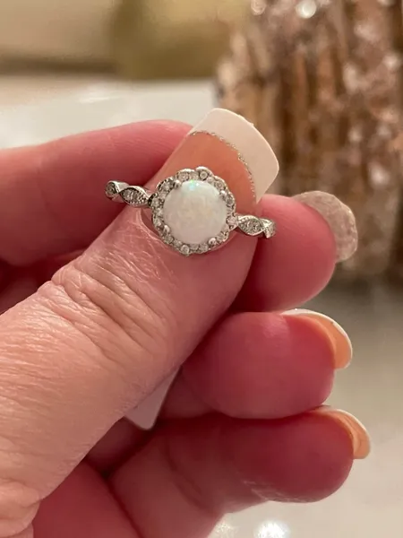 Floral art wedding engagement ring lab created white opal 925 sterling silver ring