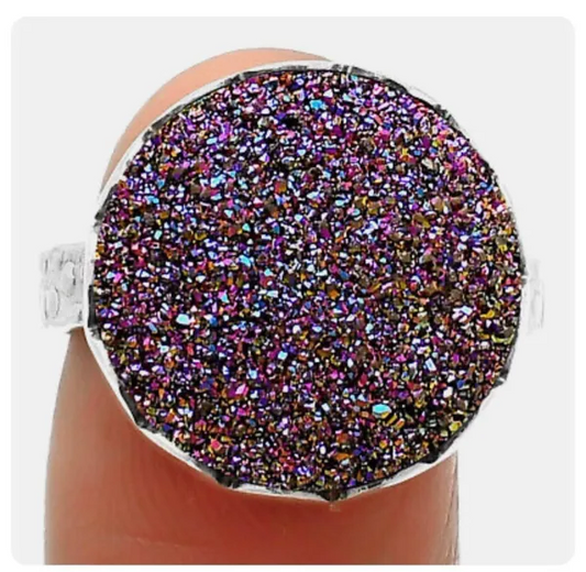 Titanium Druzy Artisan .925 Sterling Silver Ring Size 8.5