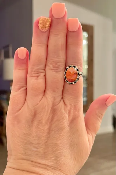 Kingman Orange Dahlia natural ring .925 size 7