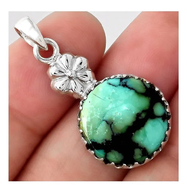 Lucky Charm Tibetan Turquoise Sterling Silver Pendant on 16" Free 925 Chain
