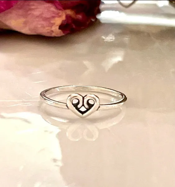 Heart band oxidized ring 925 silver ring