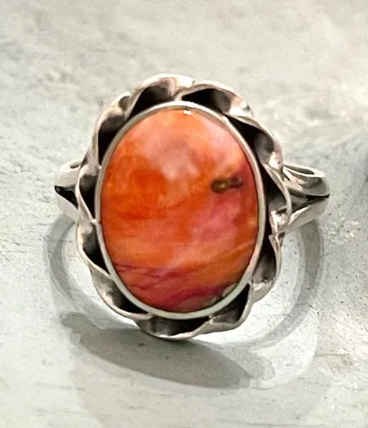 Kingman Orange Dahlia natural ring .925 size 7