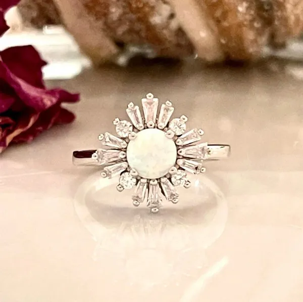 Halo Floral Style Vintage Wedding Ring Lab Created 925 Sterling Silver Ring