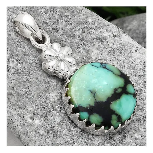 Lucky Charm Tibetan Turquoise Sterling Silver Pendant on 16" Free 925 Chain