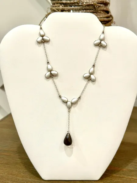 Natural Pearl & smoky Quartz drop necklace