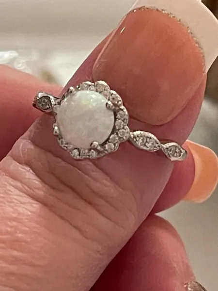Floral art wedding engagement ring lab created white opal 925 sterling silver ring