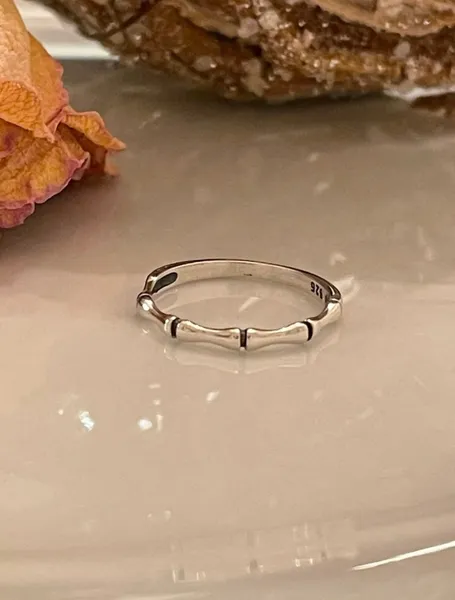 Solid Sterling Silver. 925 Bamboo Dainty Ring Band Stackable