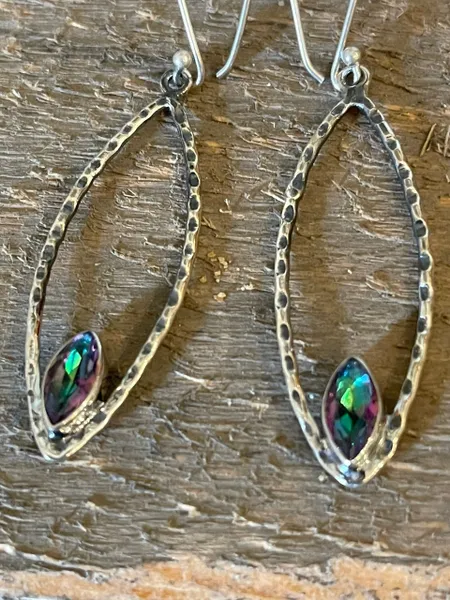 Mystic Topaz & Oxidized 925 Sterling Silver Dangle Drop Earrings