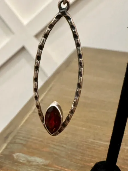 Natural Garnet 925 Dangle Earrings Sterling Silver 1.5"