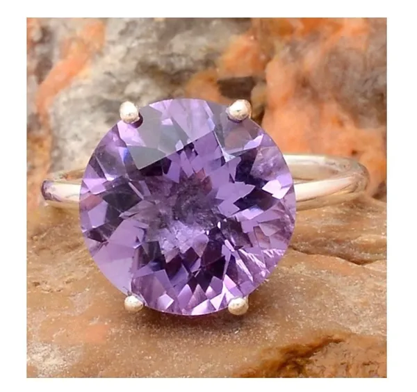 6.48CT Amethyst & 925 sterling silver ring size 9. Artisan Handmade