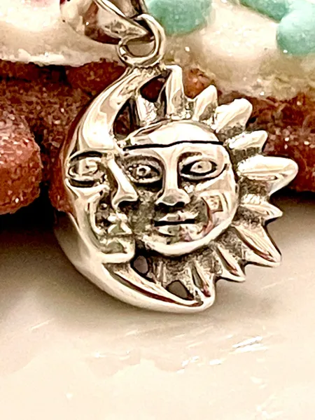 Sterling Silver Moon and Sun Pendant Charm 925 Solid Sterling Silver